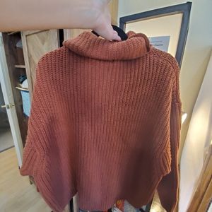 Free People LIKE NEW Turtleneck Dark Orange Oversized Knit Sweater Women Size XS